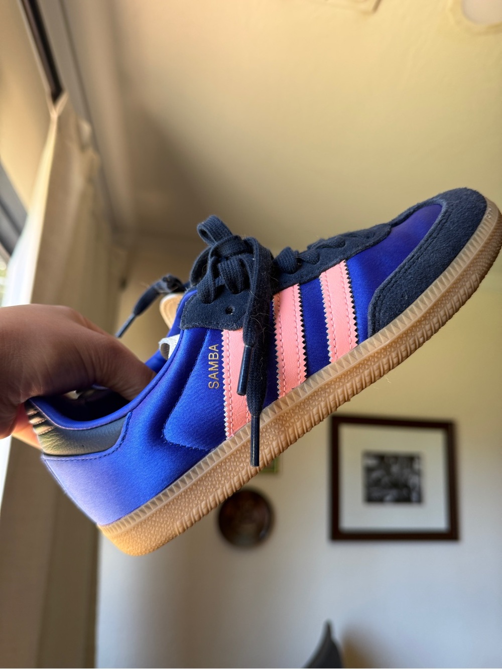 adidas Samba Sneakers in Blue with Pink Stripes